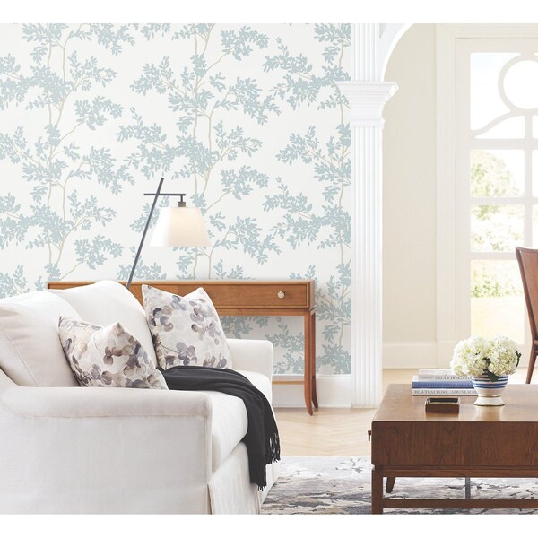 York Wallcoverings Lunaria Silhouette White and Cloud Blue Wallpaper - BL1802