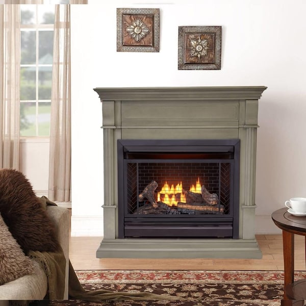 Bluegrass Living Vent Free Natural Gas Fireplace System, 26,000 BTU, Remote Control, Gray Finish - B300RTN-2-GR