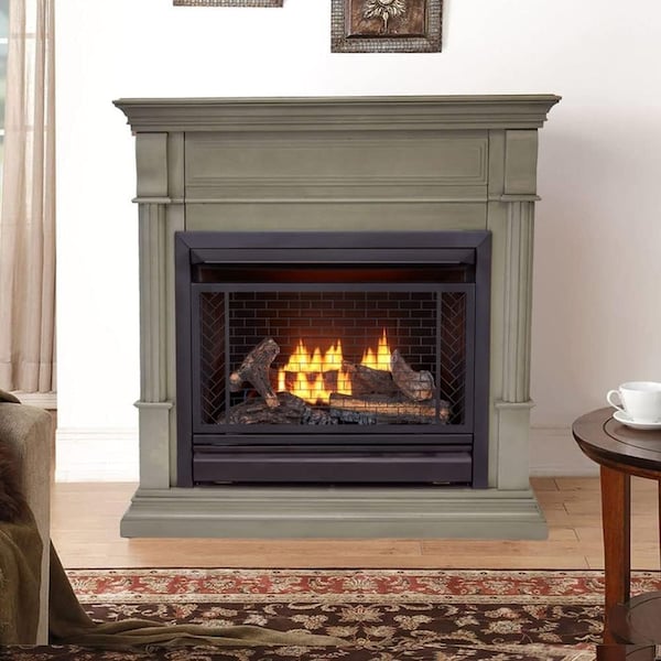 Bluegrass Living Vent Free Natural Gas Fireplace System, 26,000 BTU, Remote Control, Gray Finish - B300RTN-2-GR