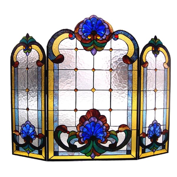 Chloe Lighting 40 in. Lighting Tiffany Glass Folding Victorian Fireplace Screen - 3 Piece, 3PK - CH1F201BV40-GFS