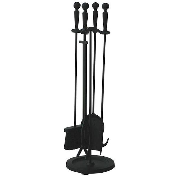 Uniflame Uniflame F-1583B 5 Piece Brushed Black Finish Fire Set with Double Rods - F-1583B