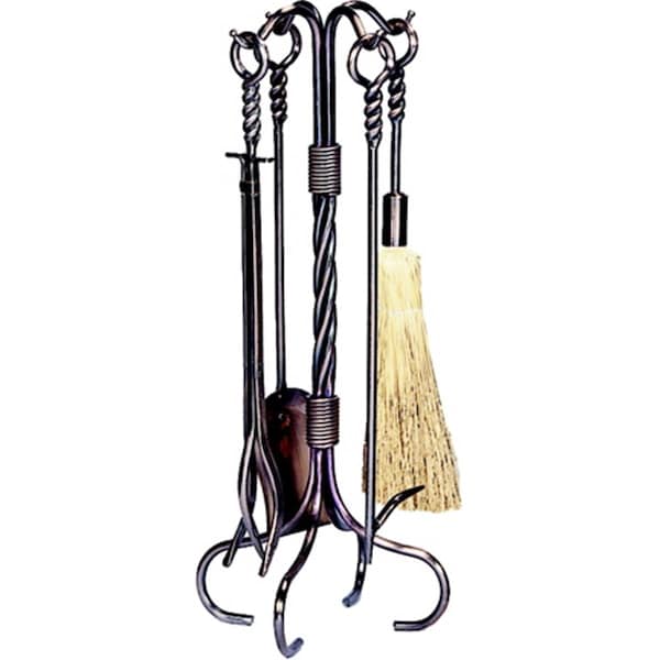 Blueprints 5 Pc Antique Copper W.I. Fireset With Ring/Swirl Handles - BL873805