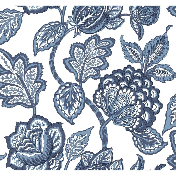 York Wallcoverings White and Blue Midsummer Jacobean Wallpaper - CY1535