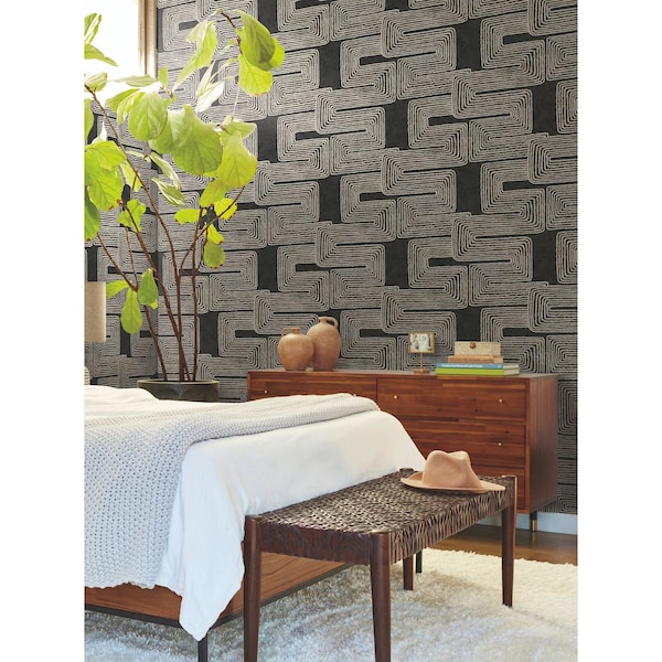 York Wallcoverings Zulu Thread Black and Gold Wallpaper Sample - AG2032SAM