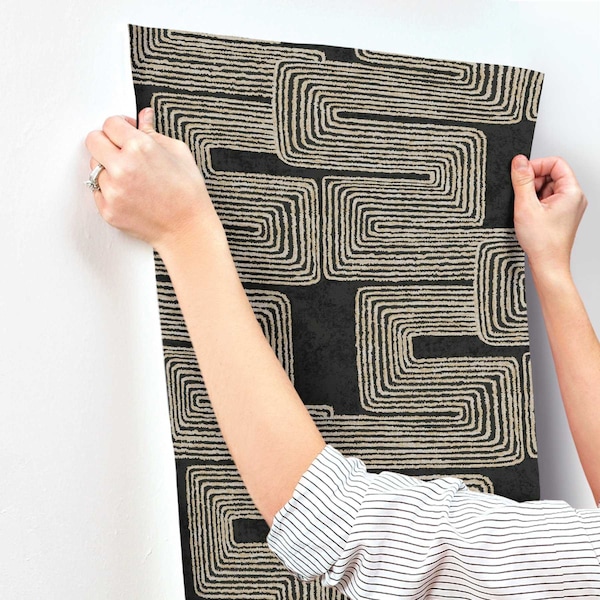 York Wallcoverings Zulu Thread Black and Gold Wallpaper Sample - AG2032SAM