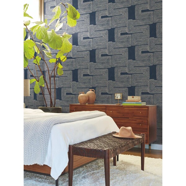 York Wallcoverings Zulu Thread Midnight and Silver Wallpaper - AG2033