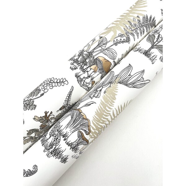 York Wallcoverings Mushroom Garden Toile Neutral and Gold Wallpaper - RT7892