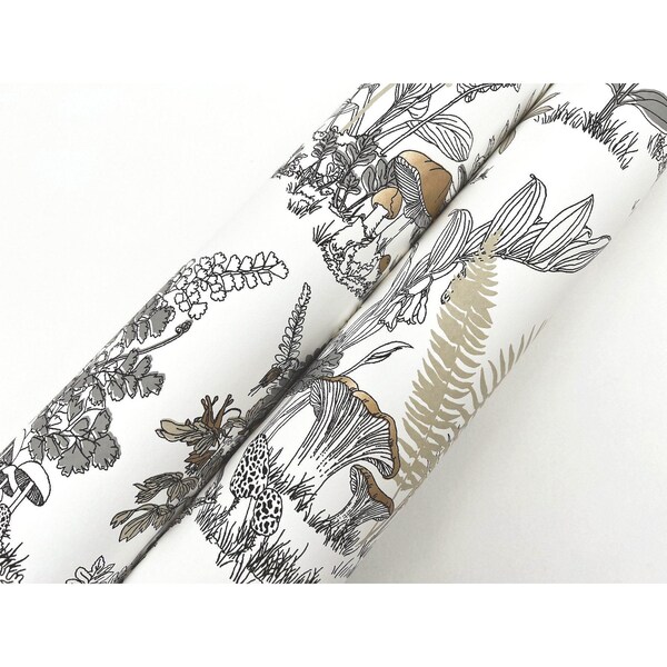York Wallcoverings Mushroom Garden Toile Neutral and Gold Wallpaper - RT7892