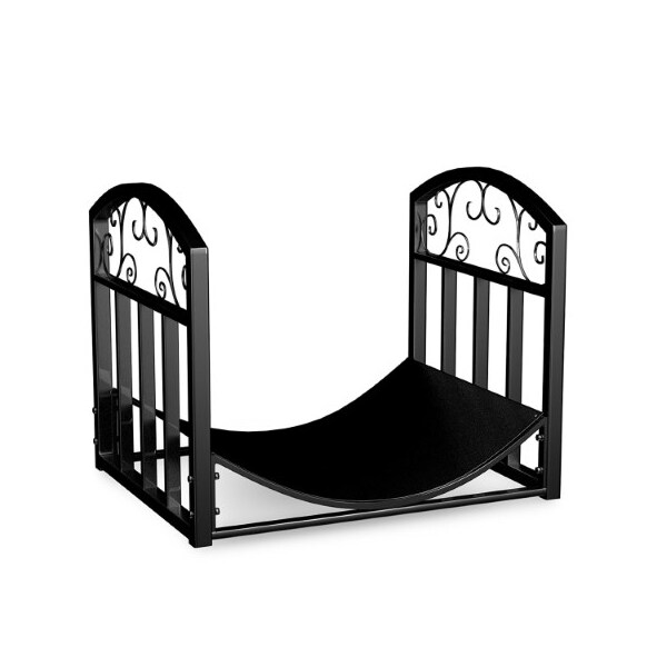 Hastings Home Firewood Rack Metal Holder with Decorative Scroll Design for Log Storage Bin, Indoor/Outdoor (Black) - 212261MZR