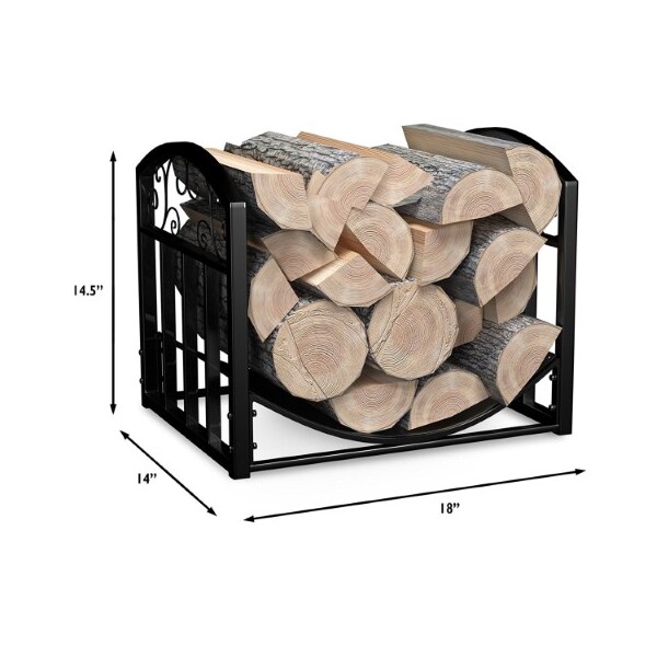 Hastings Home Firewood Rack Metal Holder with Decorative Scroll Design for Log Storage Bin, Indoor/Outdoor (Black) - 212261MZR