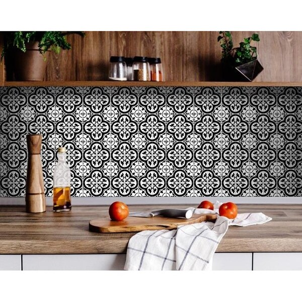 Homeroots 8 x 8 in. Black & White Roka Peel & Stick Removable Tiles - 399939