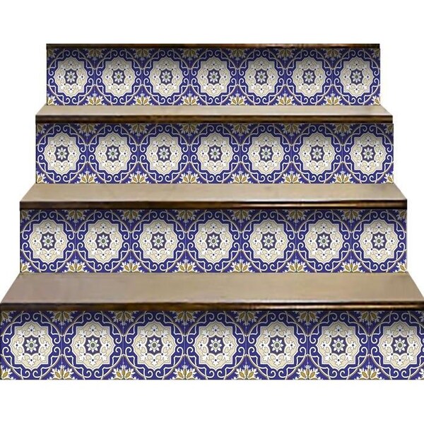 Homeroots 8 x 8 in. Blue, White & Gold Mosaic Removable Tiles - 399834