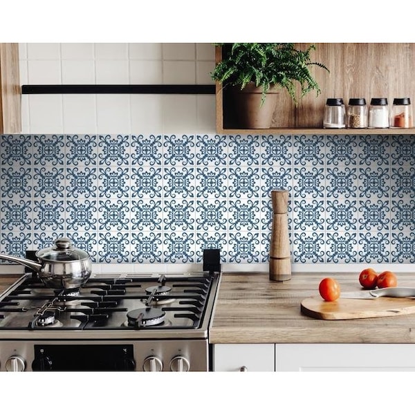 Homeroots 6 x 6 in. Teal & White Mosaic Peel & Stick Removable Tiles - 399837
