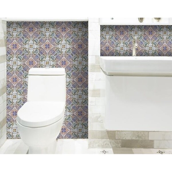 Homeroots 5 x 5 in. Muted Pastel Scroll Green Peel & Stick Tiles - 400101