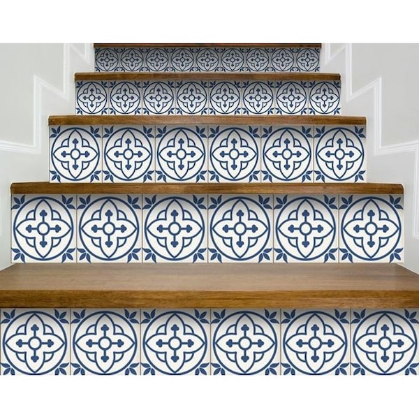 Homeroots 5 x 5 in. Tulipa Blue & White Peel & Stick Removable Tiles - 399846