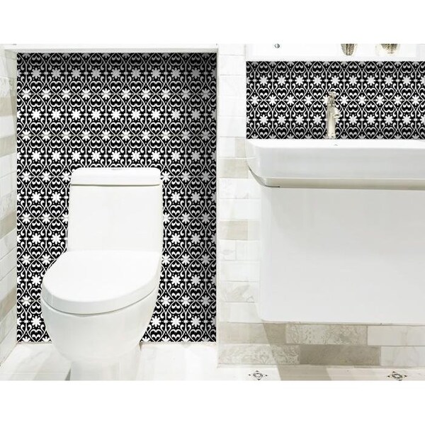 Homeroots 4 x 4 in. Black & White Floral Peel & Stick Removable Tiles - 399875
