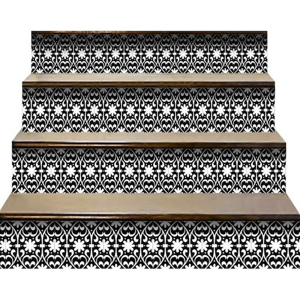 Homeroots 4 x 4 in. Black & White Floral Peel & Stick Removable Tiles - 399875