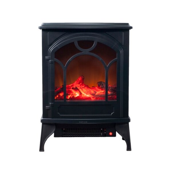 Hastings Home Electric Fireplace, Freestanding Space Heater with Faux Logs and Flame Effect, Black - 237133BLX