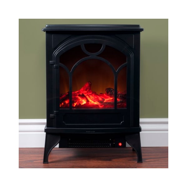 Hastings Home Electric Fireplace, Freestanding Space Heater with Faux Logs and Flame Effect, Black - 237133BLX