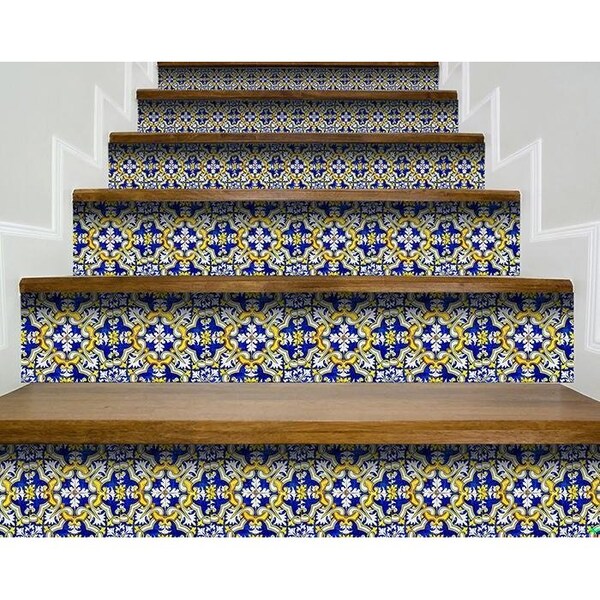 Homeroots 6 x 6 in. Blue & Yellow Links Peel & Stick Tiles - 400092