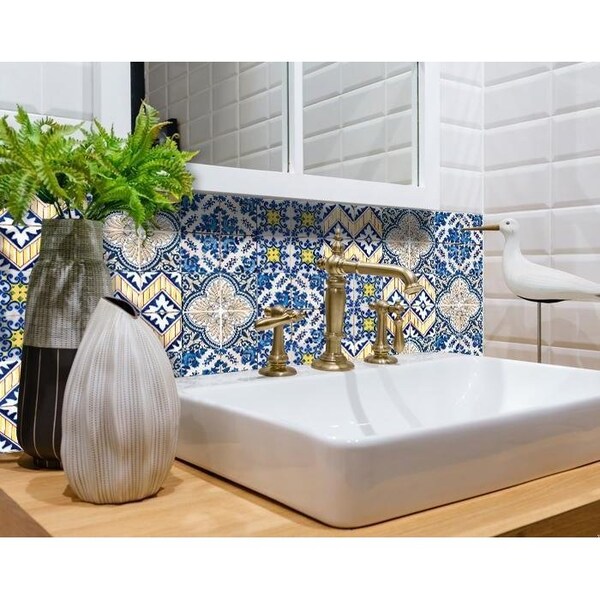 Homeroots 7 x 7 in. Blue Yellow Julia Peel & Stick Tiles - 400273