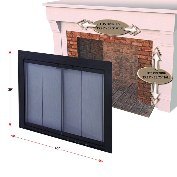 Fireplace Glass Doors Linear Aluminum Size No 4 Black - SL-4014BL