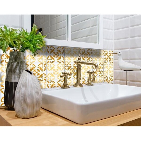 Homeroots 7 x 7 in. Golden Yellow Retro Peel & Stick Removable Tiles - 399843