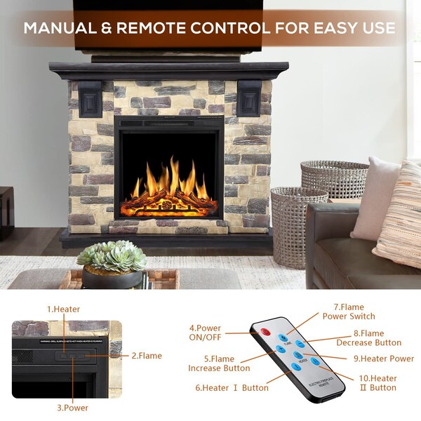 Edendirect 50.59'' 750/1500W Heater, 7 Flame Brightness, Multi-Color Freestanding Electric Fireplace - Y4926+Y926M