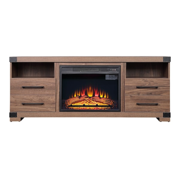 Manhattan Comfort Richmond 60" Fireplace with 2 Drawers and 2 Shelves in Brown - FP1-BR