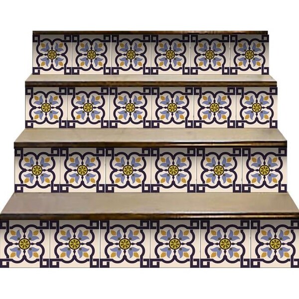 Homeroots 7 x 7 in. Azul Flora Blue Peel & Stick Removable Tiles - 400013