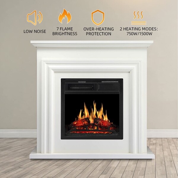 Edendirect 36.17'' 1500W heater, 7 flame brightness, overheat protection, remote control electric fireplace - M1804A-WHITE+M1804C