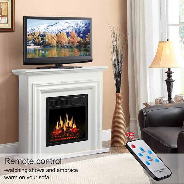 Edendirect 36.17'' 1500W heater, 7 flame brightness, overheat protection, remote control electric fireplace - M1804A-WHITE+M1804C