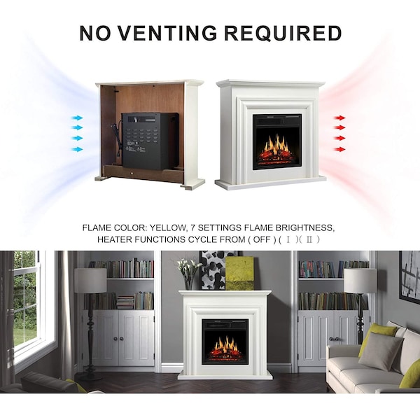 Edendirect 36.17'' 1500W heater, 7 flame brightness, overheat protection, remote control electric fireplace - M1804A-WHITE+M1804C