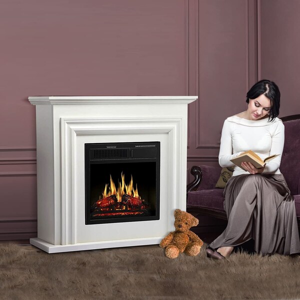 Edendirect 36.17'' 1500W heater, 7 flame brightness, overheat protection, remote control electric fireplace - M1804A-WHITE+M1804C