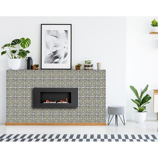 Homeroots 6 x 6 in. Vintage Aegean Olive Green Removable Peel & Stick Tiles - 400207