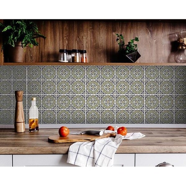 Homeroots 6 x 6 in. Vintage Aegean Olive Green Removable Peel & Stick Tiles - 400207
