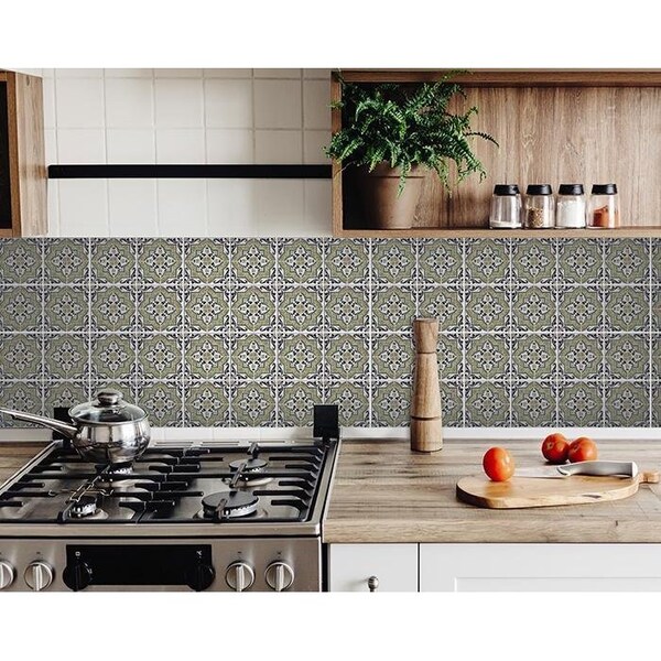 Homeroots 6 x 6 in. Vintage Aegean Olive Green Removable Peel & Stick Tiles - 400207
