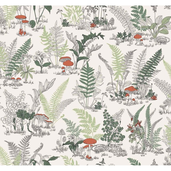 York Wallcoverings Mushroom Garden Toile Red and Green Wallpaper - RT7891