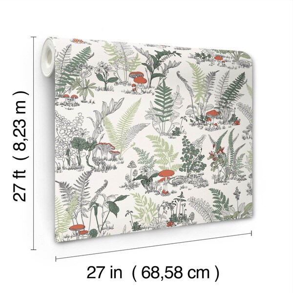 York Wallcoverings Mushroom Garden Toile Red and Green Wallpaper - RT7891