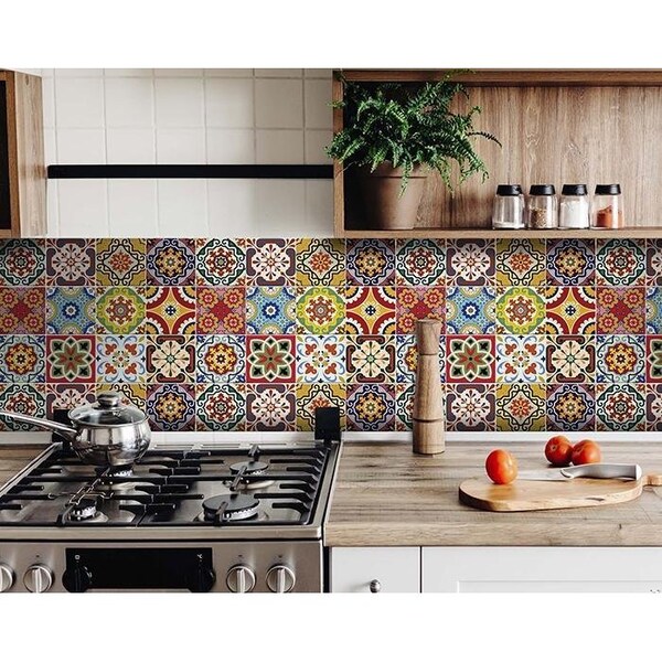 Homeroots 7 x 7 in. Mediterra Yellow Mosaic Peel & Stick Tiles - 400053