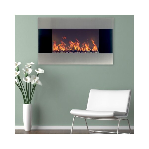 Hastings Home Hastings Home 36-inch Electric Fireplace in Stainless Steel, Wall Mount, Front Vent, Remote Control - 855414APE