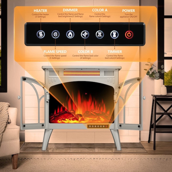 Edendirect 23.46'' Freestanding Electric Fireplace Heater, Adjustable Brightness and Heating Mode, Beige - S230B-BEIGE