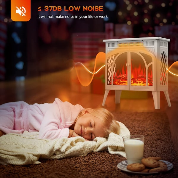 Edendirect 23.46'' Freestanding Electric Fireplace Heater, Adjustable Brightness and Heating Mode, Beige - S230B-BEIGE