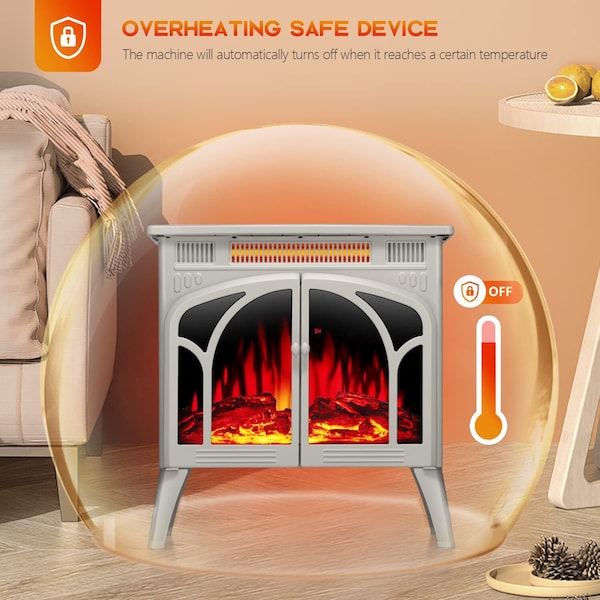 Edendirect 23.46'' Freestanding Electric Fireplace Heater, Adjustable Brightness and Heating Mode, Beige - S230B-BEIGE