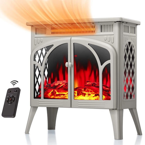 Edendirect 23.46'' Freestanding Electric Fireplace Heater, Adjustable Brightness and Heating Mode, Beige - S230B-BEIGE
