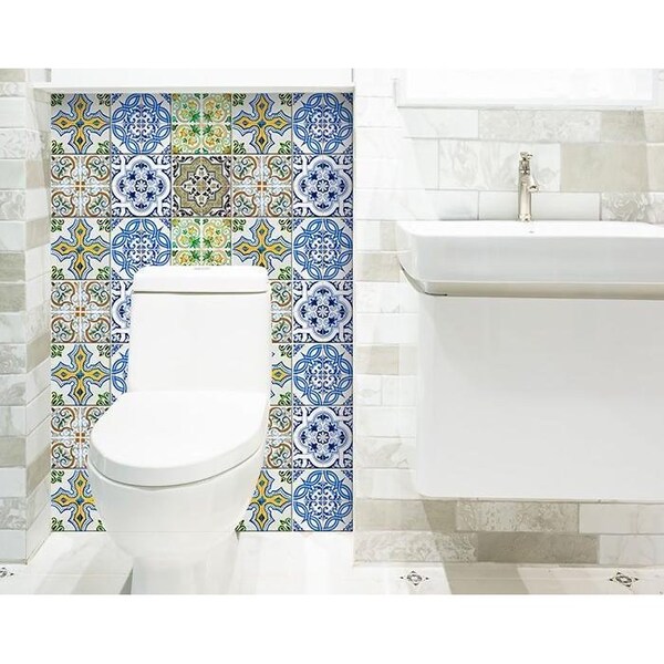 Homeroots 4 x 4 in. Cana Multi Blue Mosaic Peel & Stick Tiles - 400320
