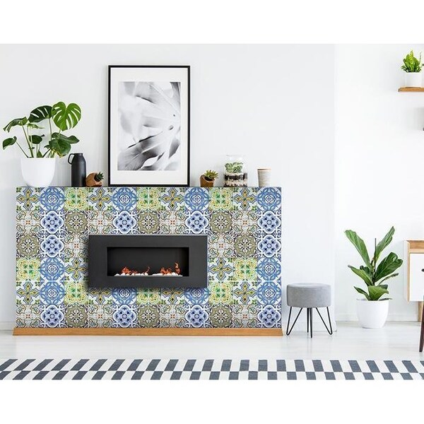 Homeroots 4 x 4 in. Cana Multi Blue Mosaic Peel & Stick Tiles - 400320