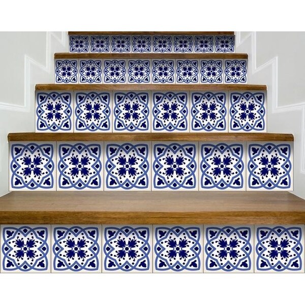 Homeroots 4 x 4 in. Blue & White Mosaic Peel & Stick Removable Tiles - 399825