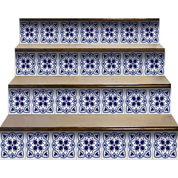 Homeroots 4 x 4 in. Blue & White Mosaic Peel & Stick Removable Tiles - 399825
