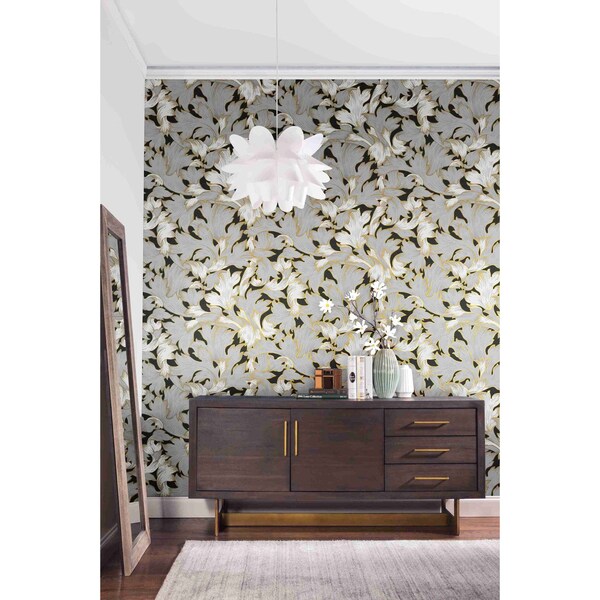 York Wallcoverings Acanthus Toss Black and Grey Wallpaper - NV5510